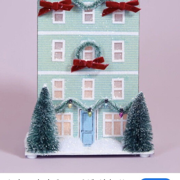 Anthropologie George & Viv Light Up Holiday Village House Green Townhouse - Picture 3 of 5